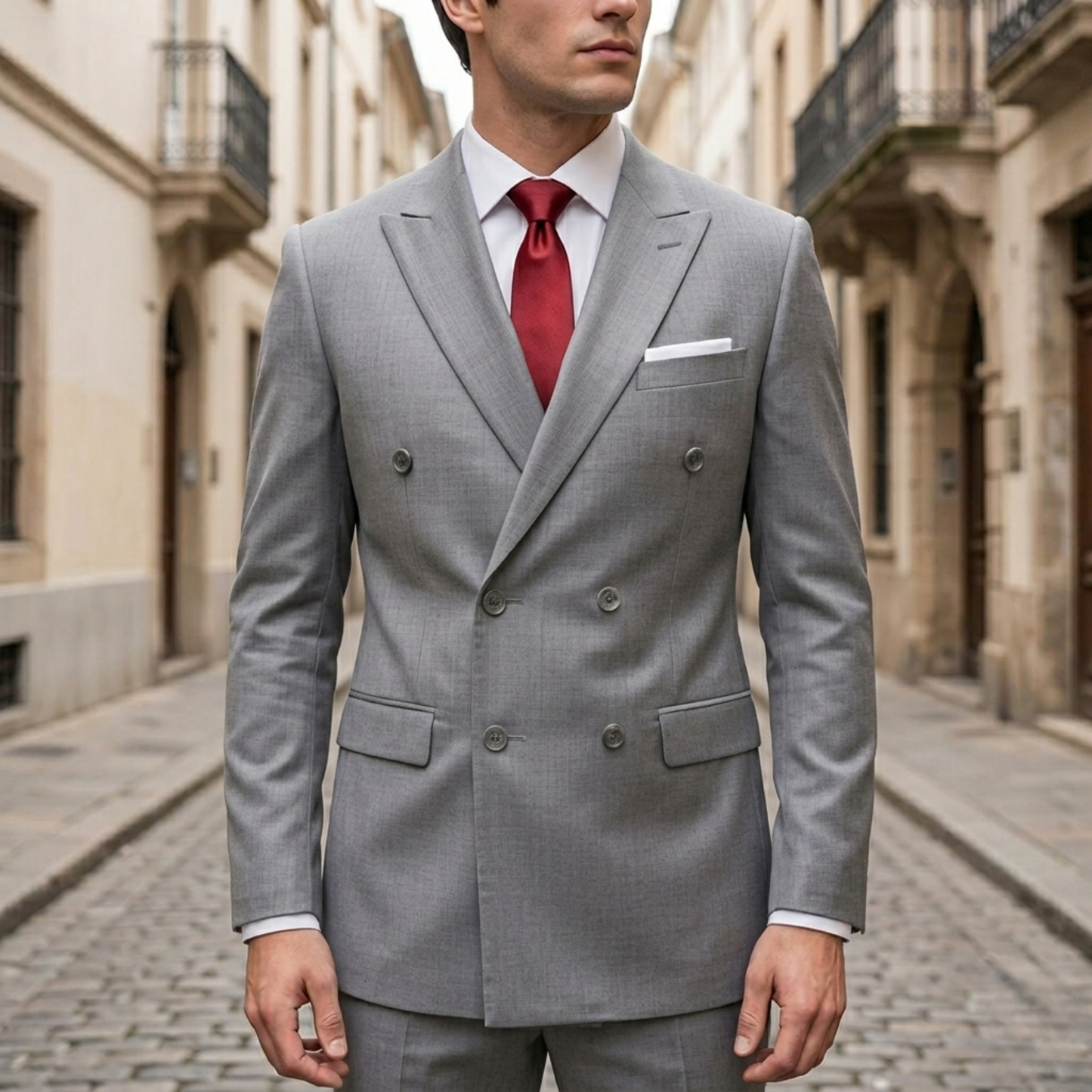 Men’s Double-Breasted Slim Fit Formal Blazer with Peak Lapel