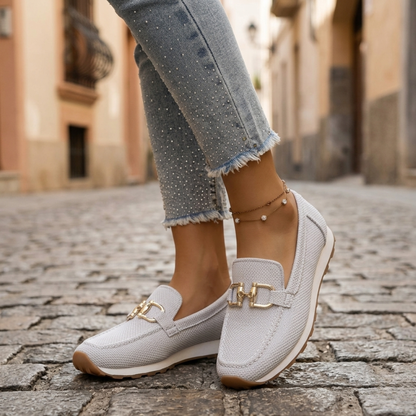 Women’s Slip On Loafers with Gold Buckle Casual Flats