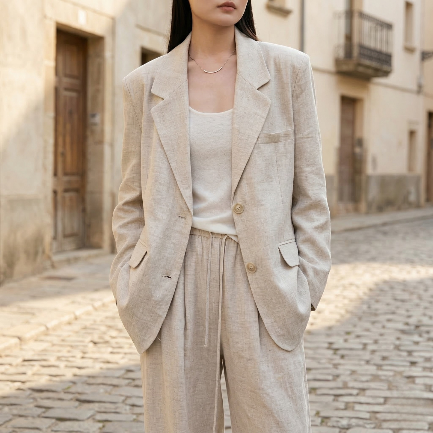 Women’s Linen-Blend Blazer Suit Set