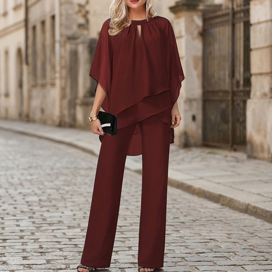 Two Piece Set Women Loose Blouse Wide Leg Pants Suit