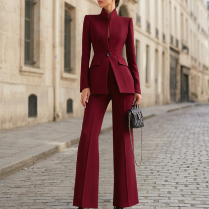 Women Blazer Set Wide Leg Pants Suit Elegant Office Two Piece Outfit