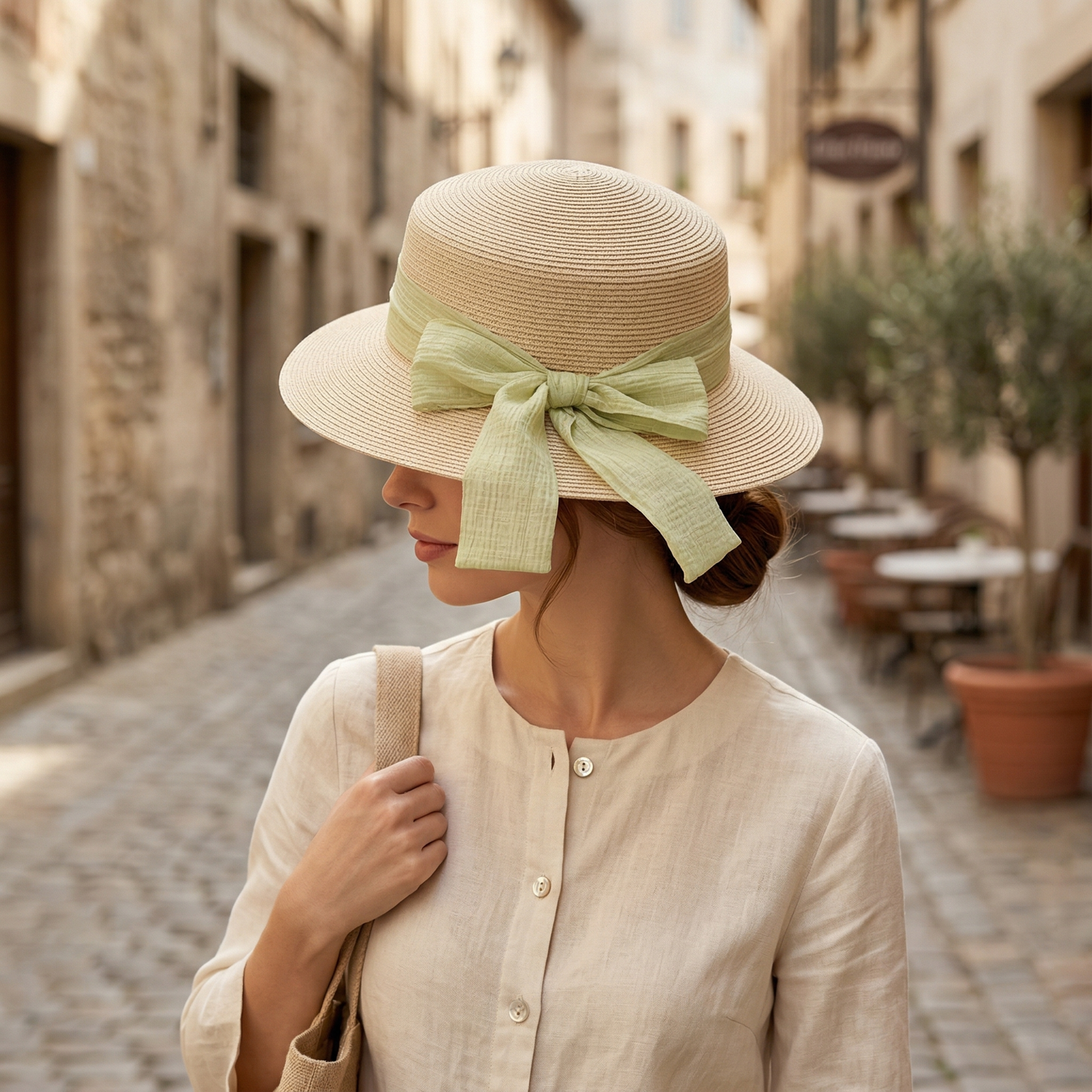 Straw Hat Wide Brim Bow Tie Sun Hat for Women