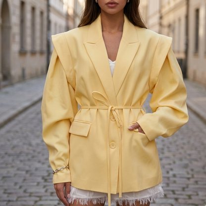 Women’s Belted Blazer Oversized Long Sleeve Jacket