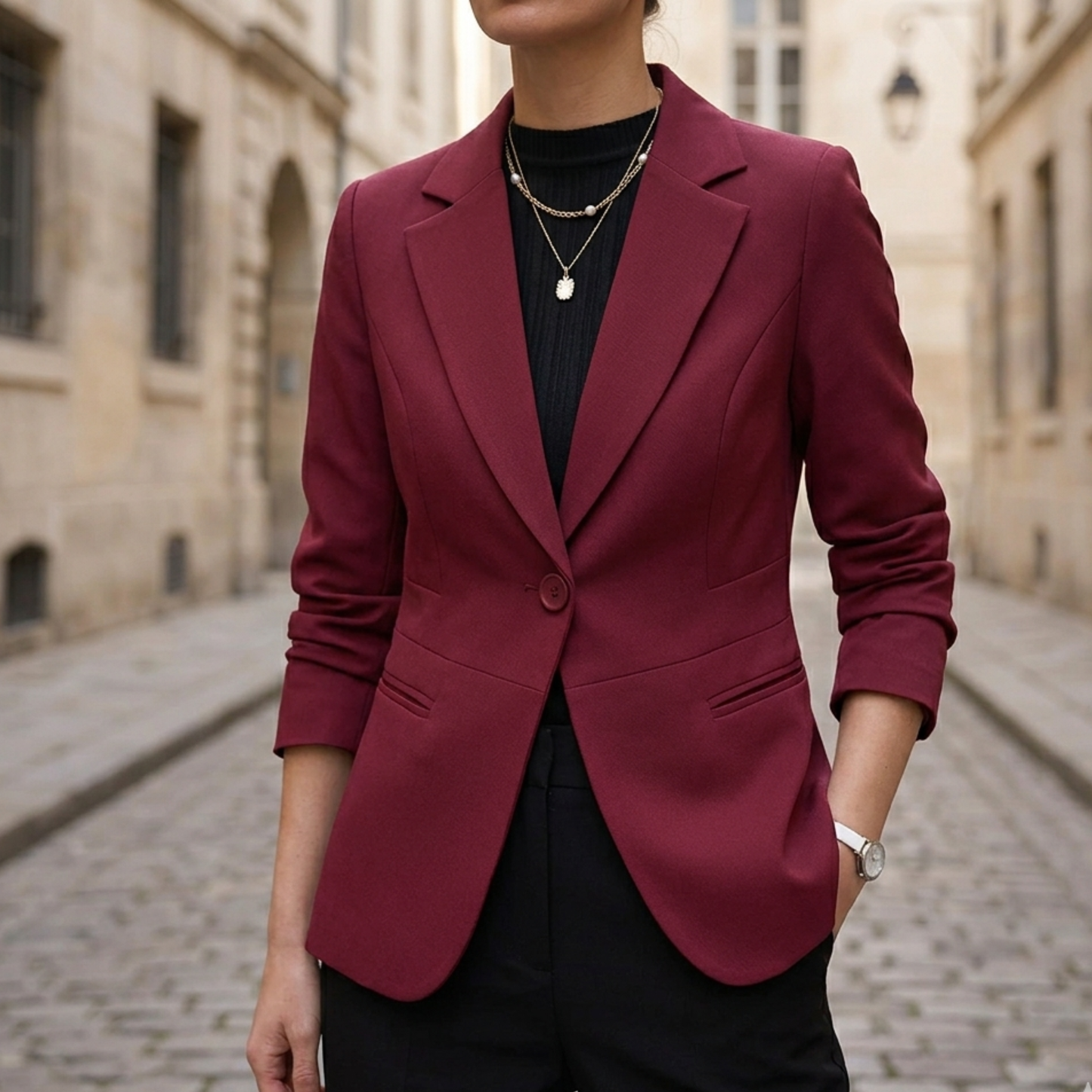 Women’s Blazer Slim Fit Single Button Office Jacket