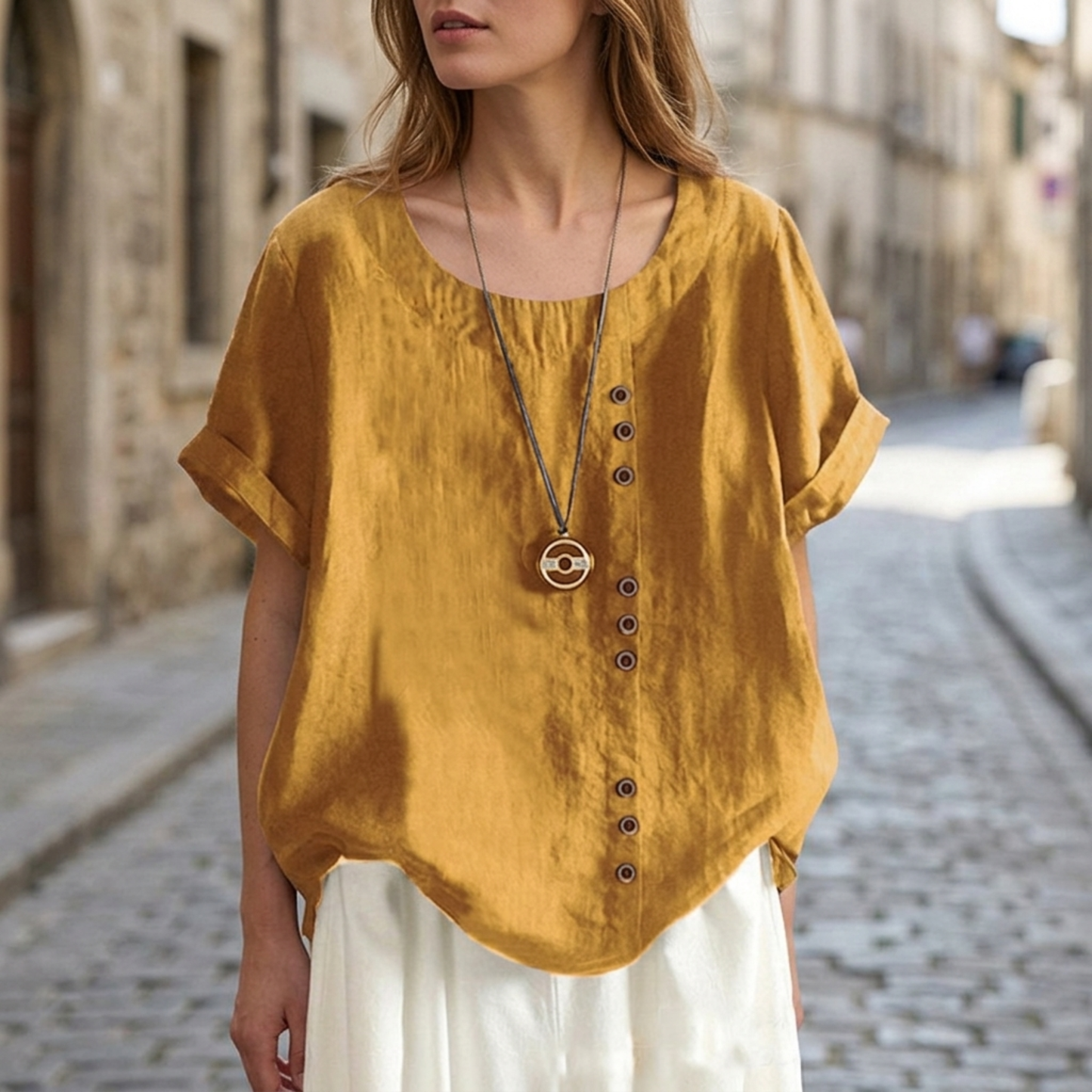 Blouse women short sleeve button front loose fit top