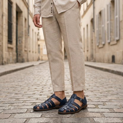 Men Leather Sandals Closed Toe Summer Shoes Buckle Strap