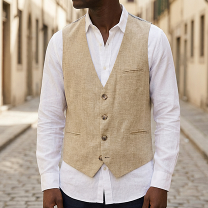 Men Sleeveless V Neck Button Front Waistcoat Vest