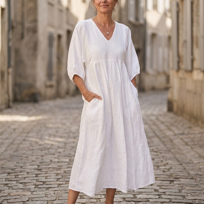 Women’s V Neck Maxi Dress Loose Fit Midi Dress with Pockets