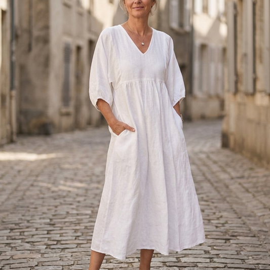 Women’s V Neck Maxi Dress Loose Fit Midi Dress with Pockets
