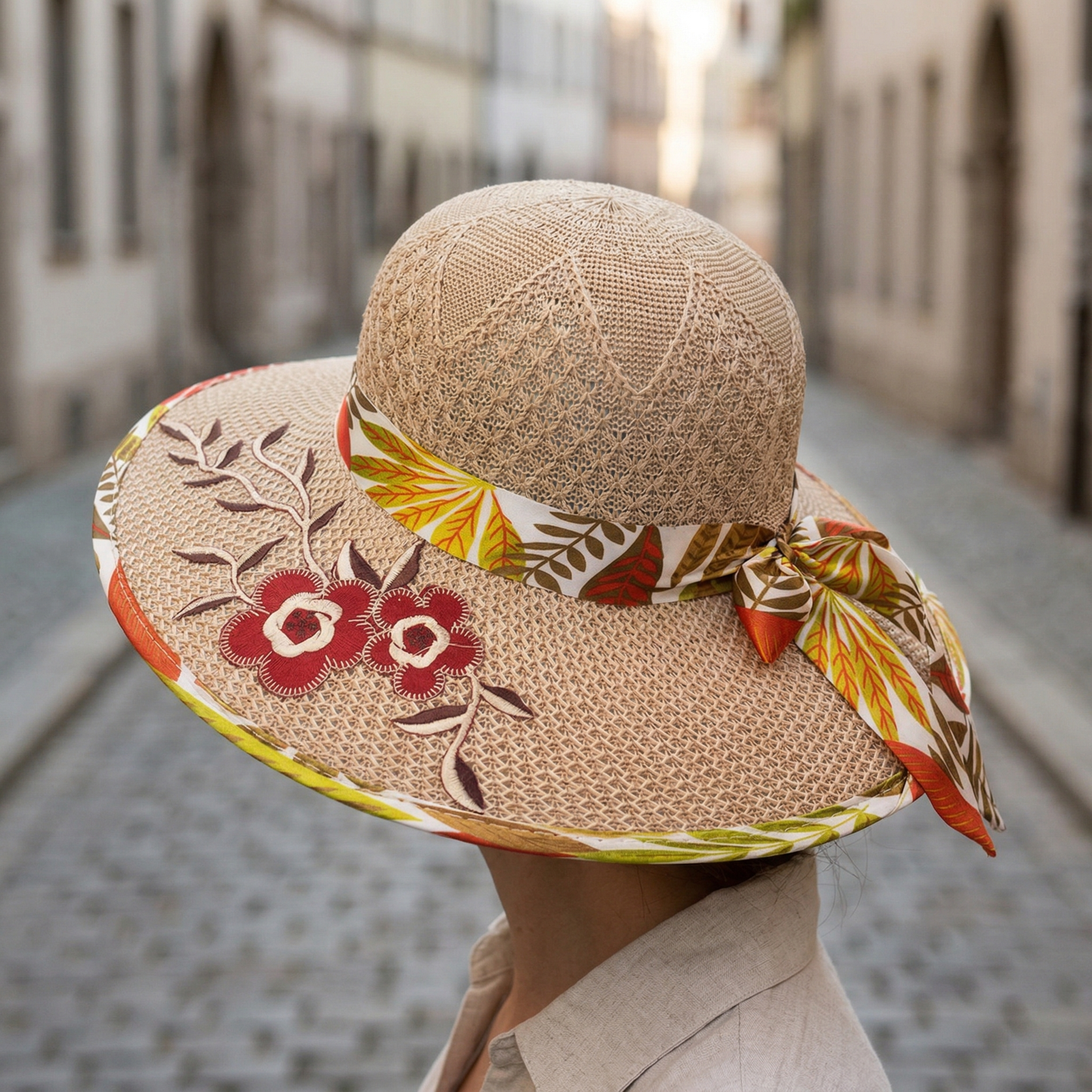 Straw Sun Hat Wide Brim Floral Bow Summer Women