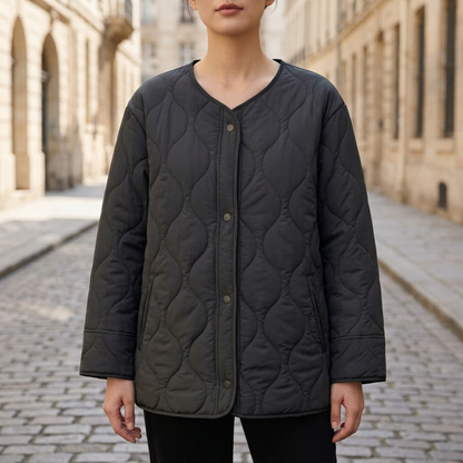 Quilted Jacket Women Snap Button Padded Coat