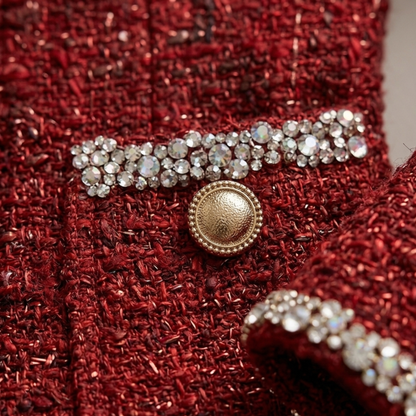 Women’s Red Tweed Two-Piece Skirt Suit