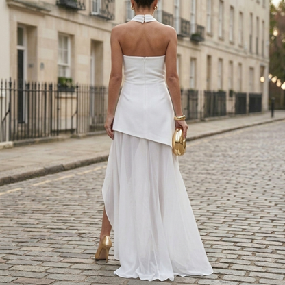 Evening Dress Women Strapless High Slit Asymmetric Maxi Dress