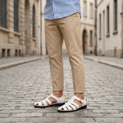 Men Leather Sandals Closed Toe Summer Shoes Buckle Strap