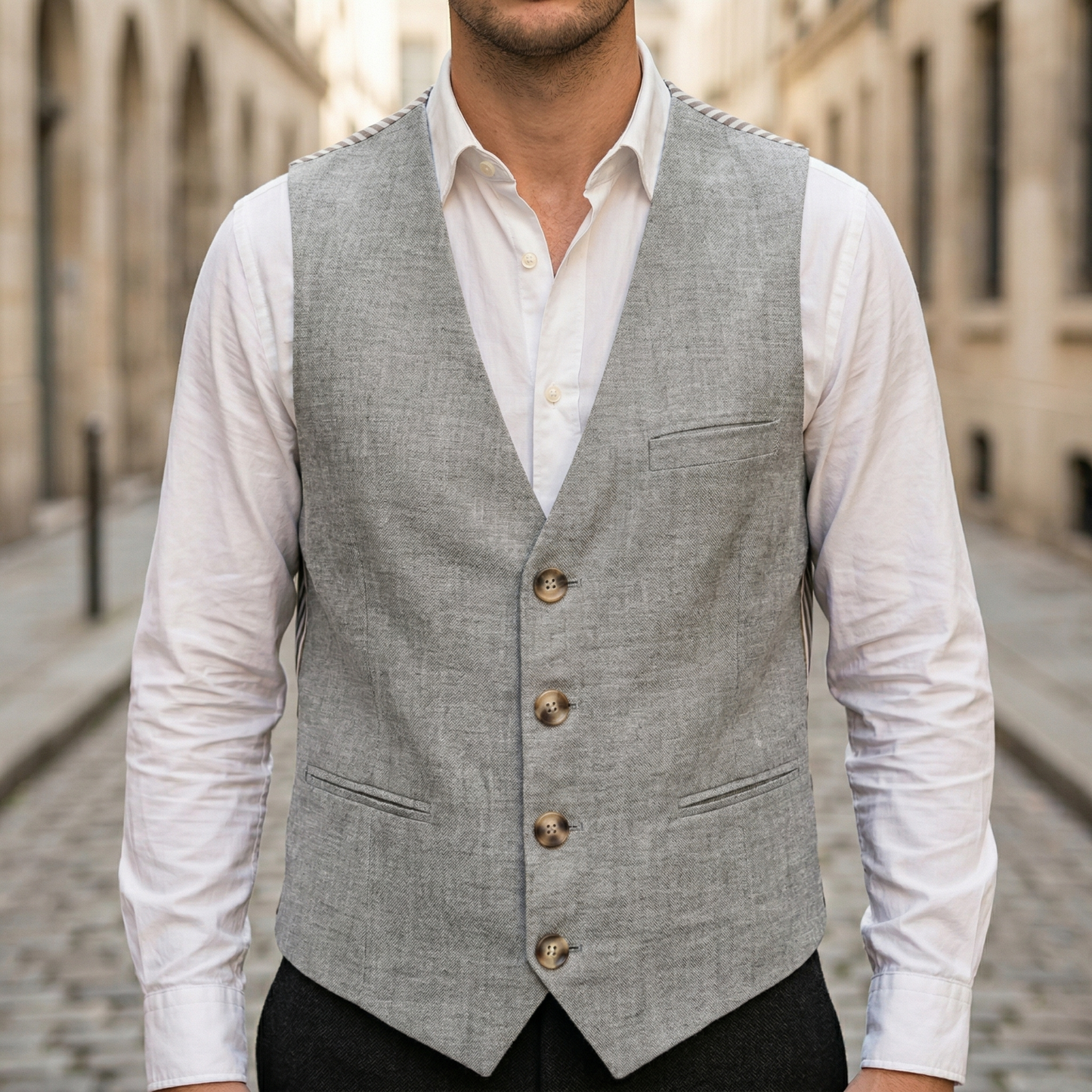 Men Sleeveless V Neck Button Front Waistcoat Vest