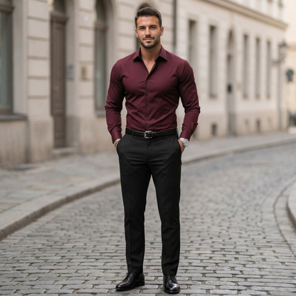 Men Button Up Shirt Tailored Fit Long Sleeve Smart Casual Dress Shirt