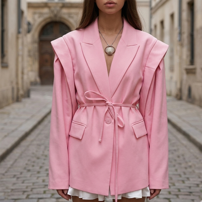 Women’s Belted Blazer Oversized Long Sleeve Jacket