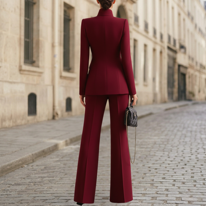 Women Blazer Set Wide Leg Pants Suit Elegant Office Two Piece Outfit