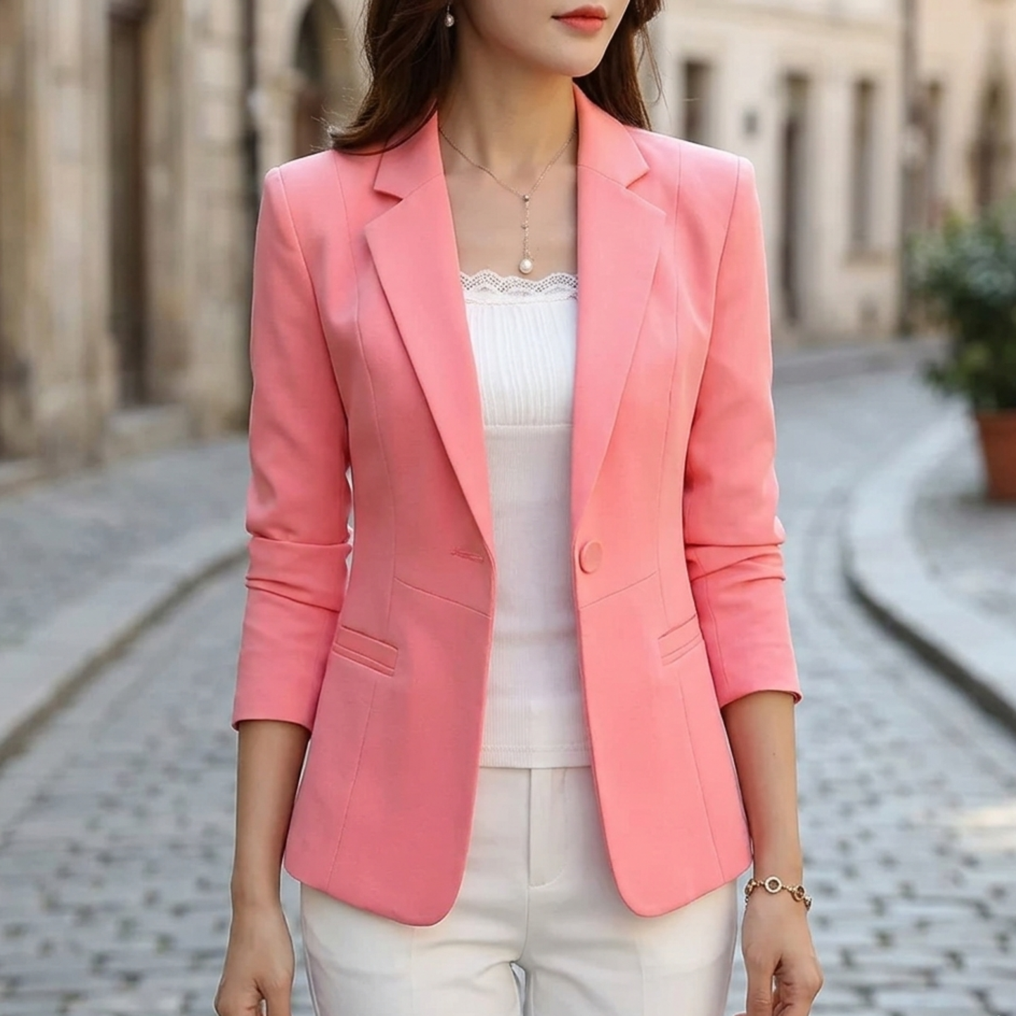 Women’s Blazer Slim Fit Single Button Office Jacket