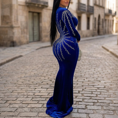 Women’s Evening Gown Rhinestone Embellished Deep V Maxi Dress