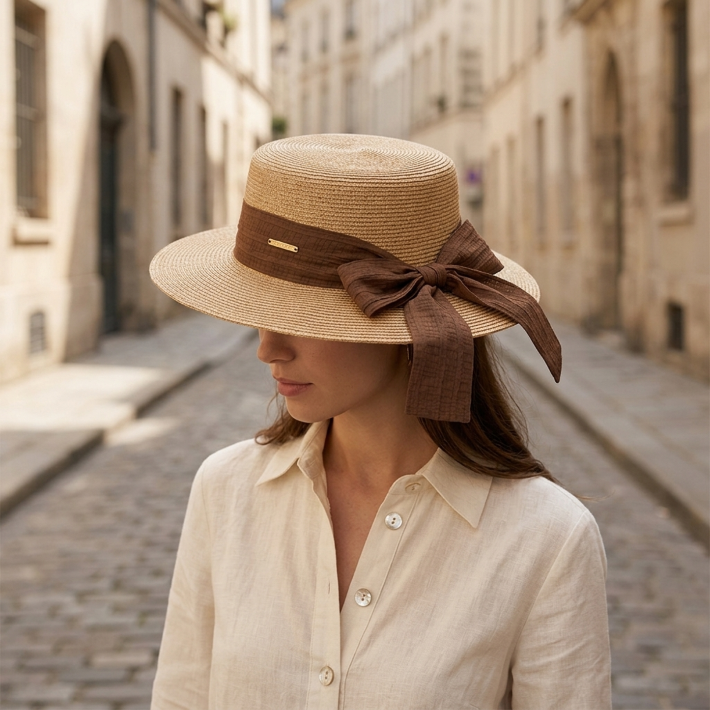 Straw Hat Wide Brim Bow Tie Sun Hat for Women