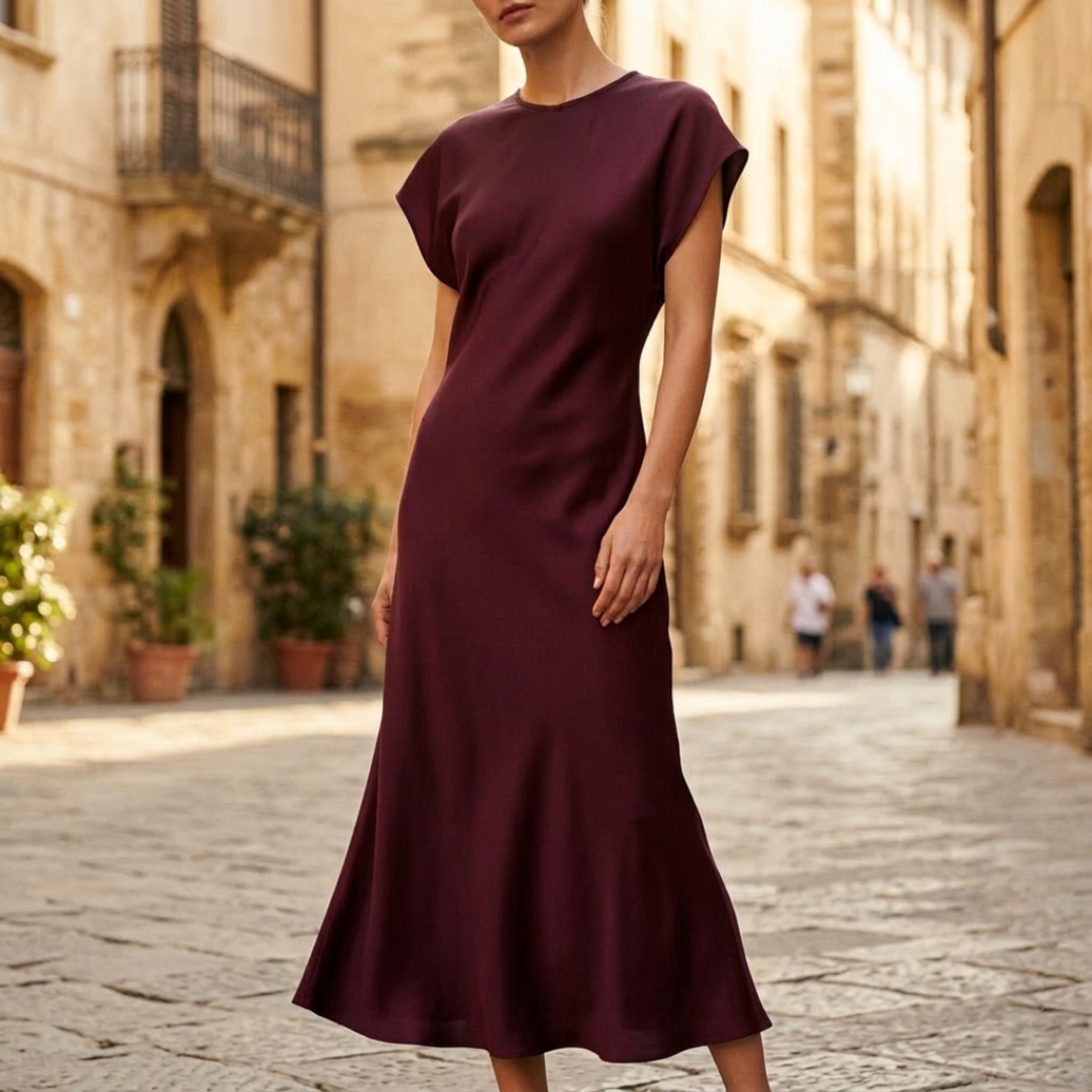 Women’s Midi Dress Short Sleeve Elegant Fitted Evening Dress