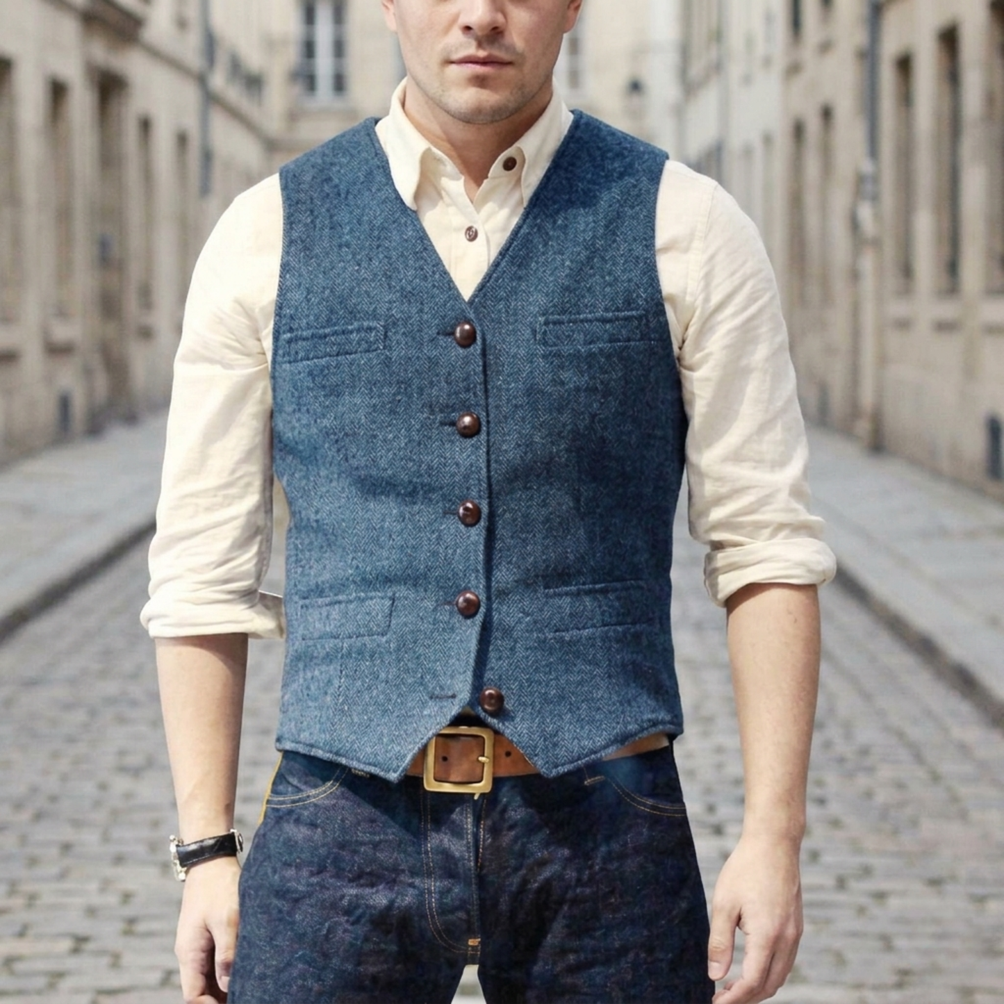Men’s Tweed Waistcoat Classic Button-Down Vest