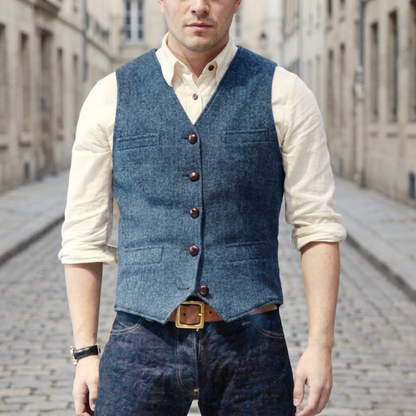 Men’s Tweed Waistcoat Classic Button-Down Vest
