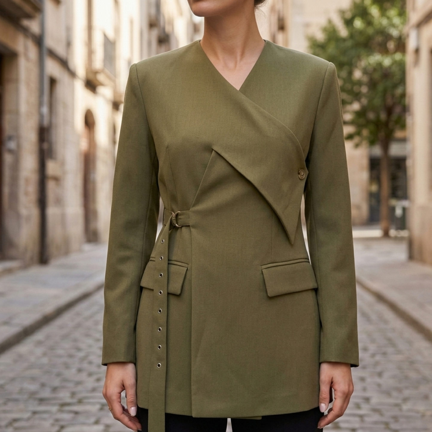 Women’s Asymmetrical Blazer V-Neck Wrap Style Tailored