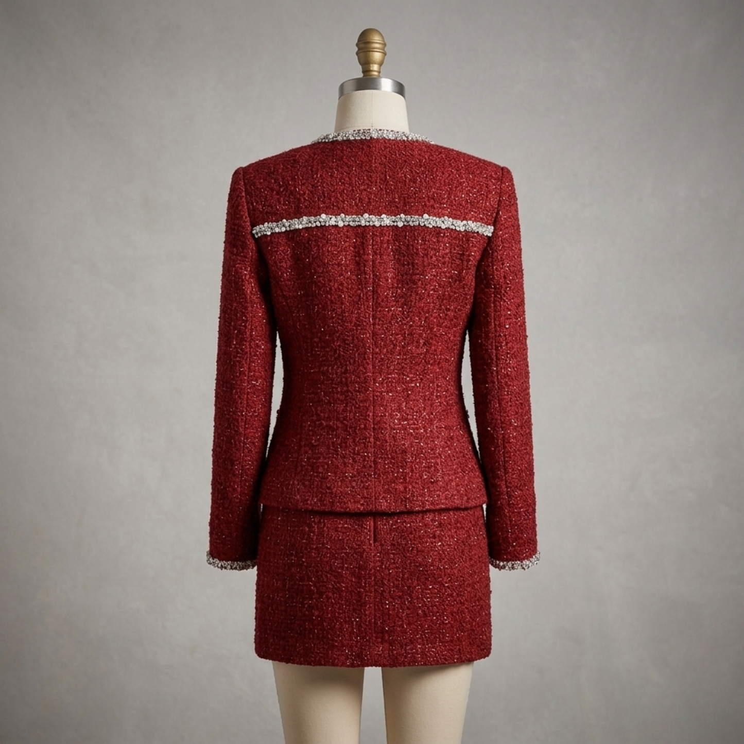 Women’s Red Tweed Two-Piece Skirt Suit