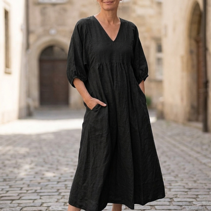 Women’s V Neck Maxi Dress Loose Fit Midi Dress with Pockets