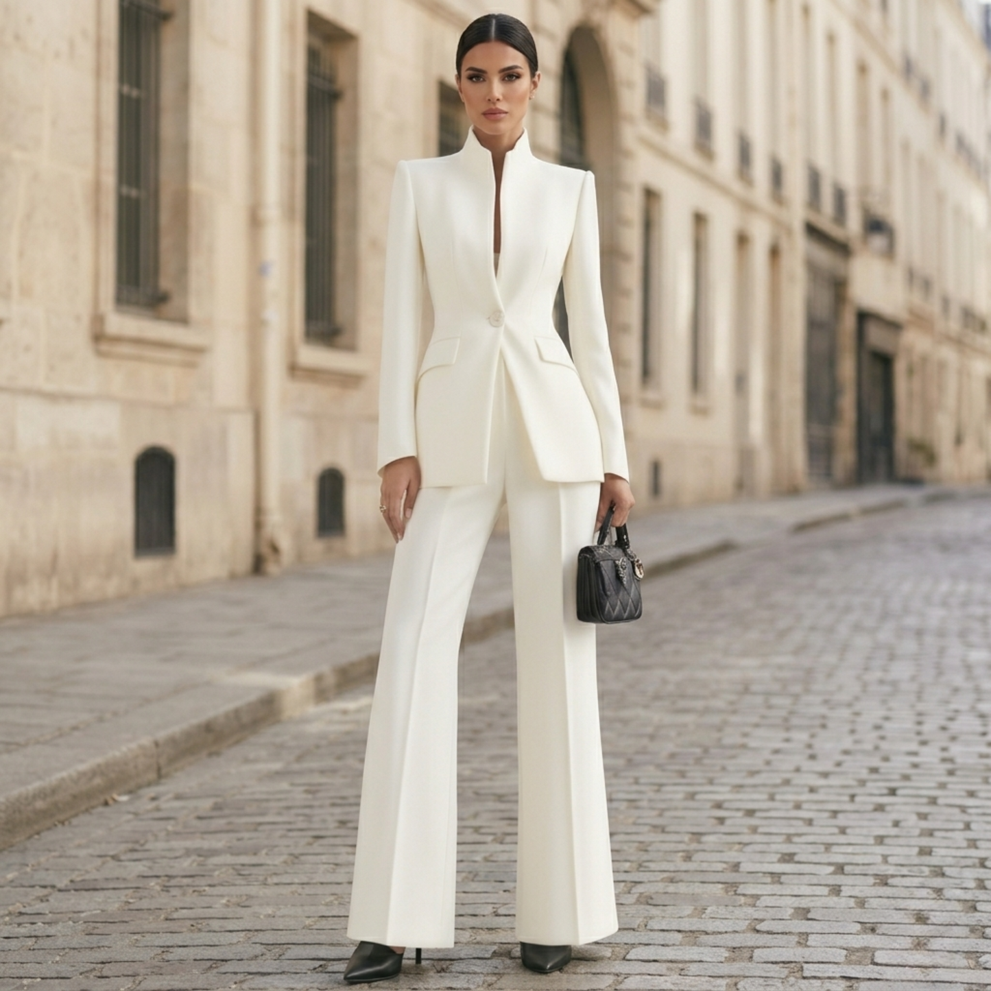 Women Blazer Set Wide Leg Pants Suit Elegant Office Two Piece Outfit