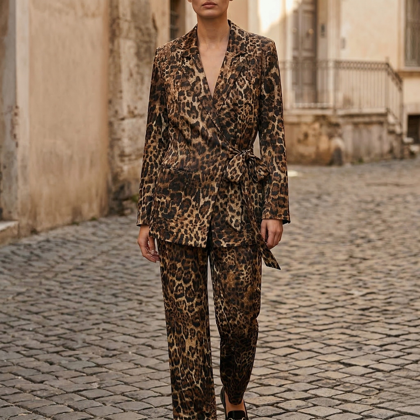 Women’s Leopard Print Blazer Two-Piece Set