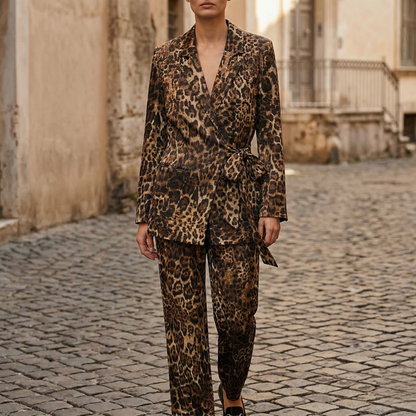 Women’s Leopard Print Blazer Two-Piece Set