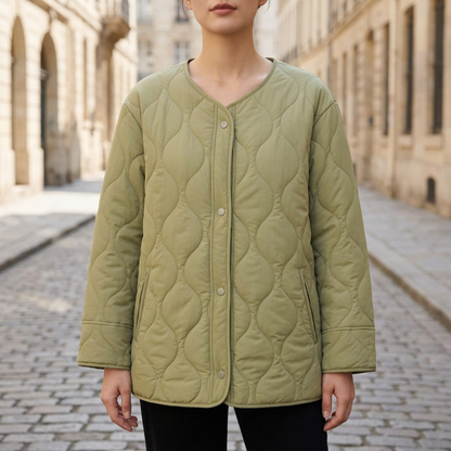 Quilted Jacket Women Snap Button Padded Coat