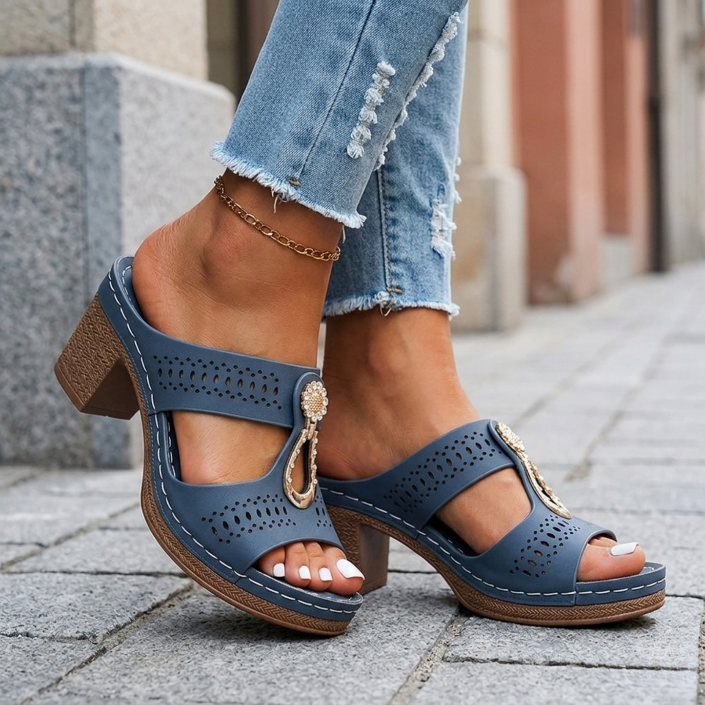 Women’s Orthopedic Sandals Low Block Heel Open Toe