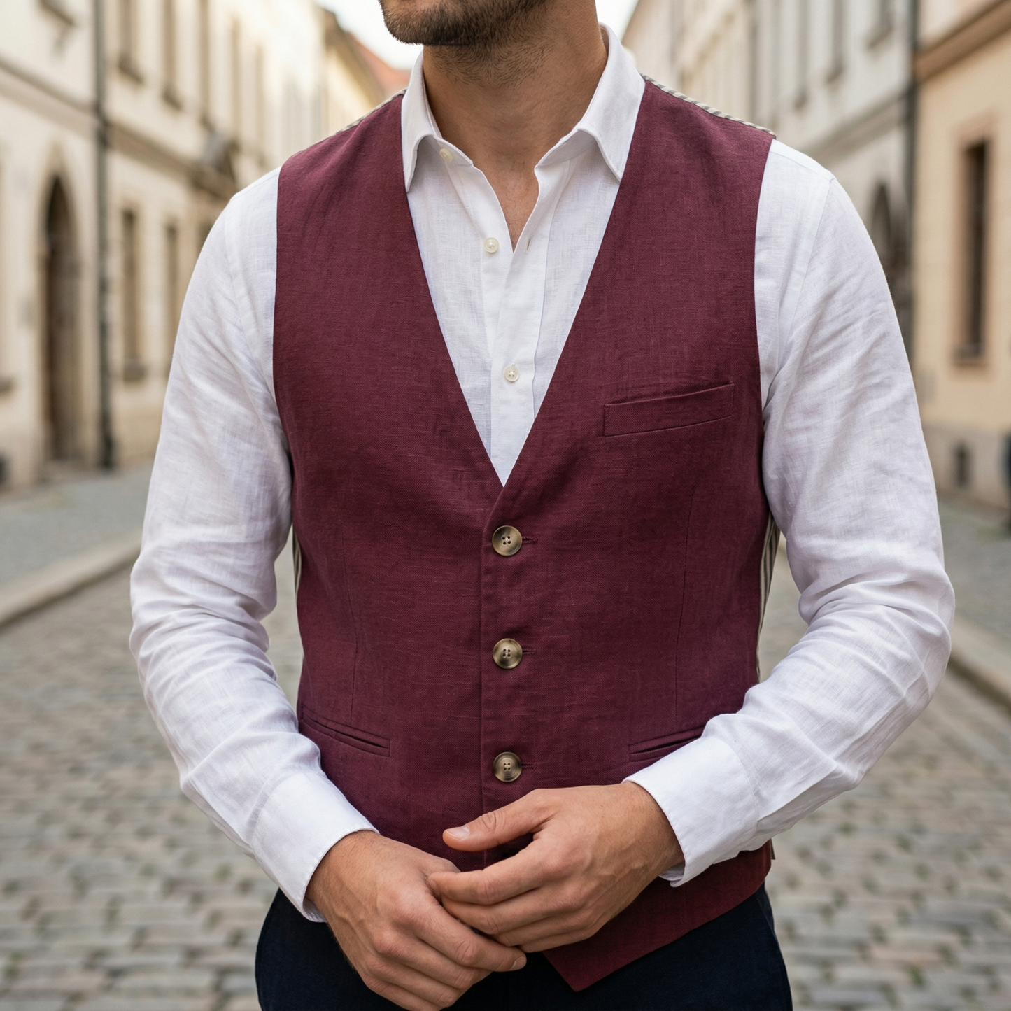 Men Sleeveless V Neck Button Front Waistcoat Vest