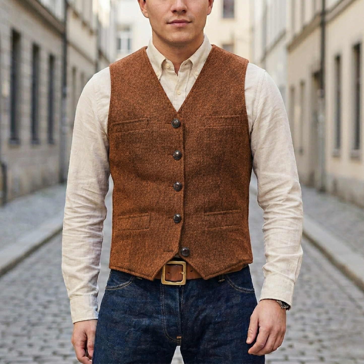 Men’s Tweed Waistcoat Classic Button-Down Vest