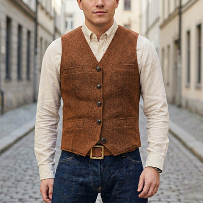 Men’s Tweed Waistcoat Classic Button-Down Vest