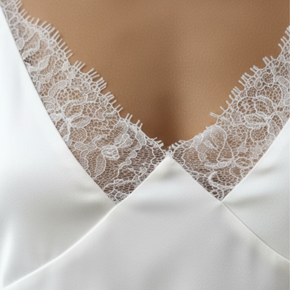 Women’s White Lace Trim Slip Mini Dress Spaghetti Strap A-Line