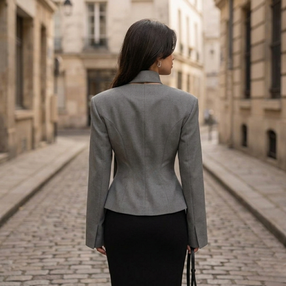Women’s Tailored Blazer with Choker Detail Elegant Button Jacket