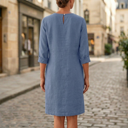 Shift Dress Button Front Knee Length 3 4 Sleeve Women