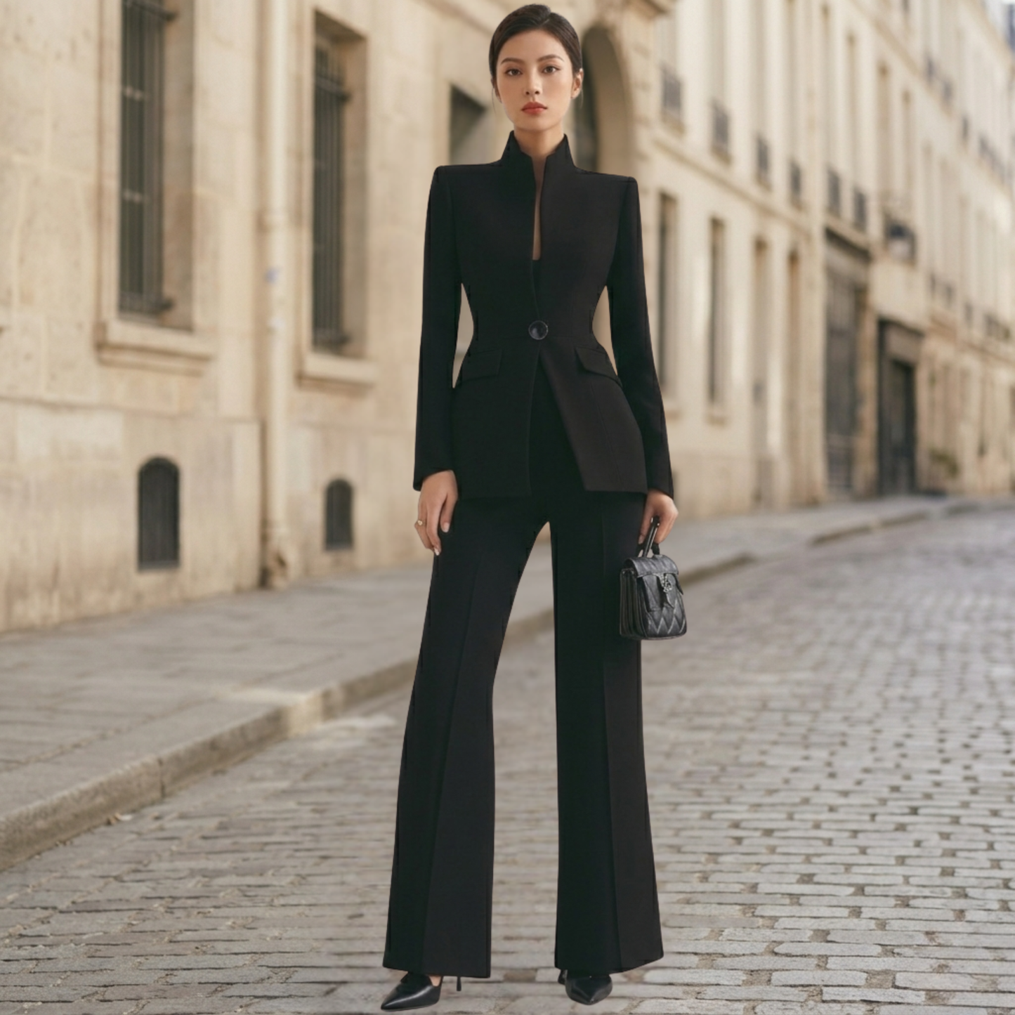 Women Blazer Set Wide Leg Pants Suit Elegant Office Two Piece Outfit