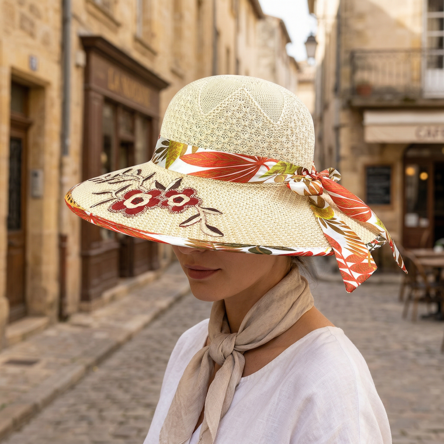 Straw Sun Hat Wide Brim Floral Bow Summer Women