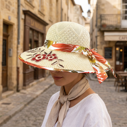 Straw Sun Hat Wide Brim Floral Bow Summer Women