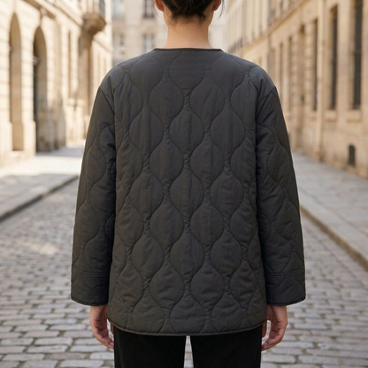 Quilted Jacket Women Snap Button Padded Coat