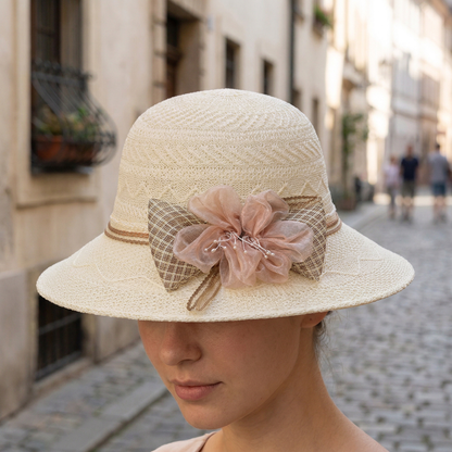 Straw Hat Cloche Style Bow Detail Summer Women
