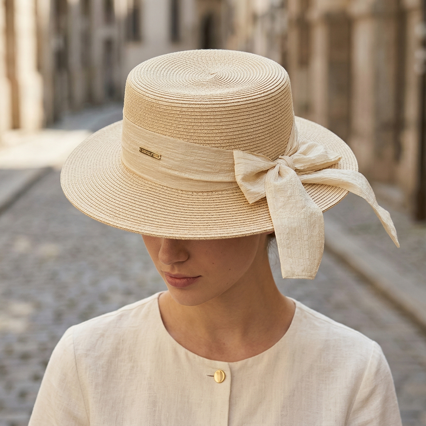 Straw Hat Wide Brim Bow Tie Sun Hat for Women