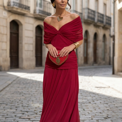 Women’s Off Shoulder Maxi Dress Ruched Evening Gown