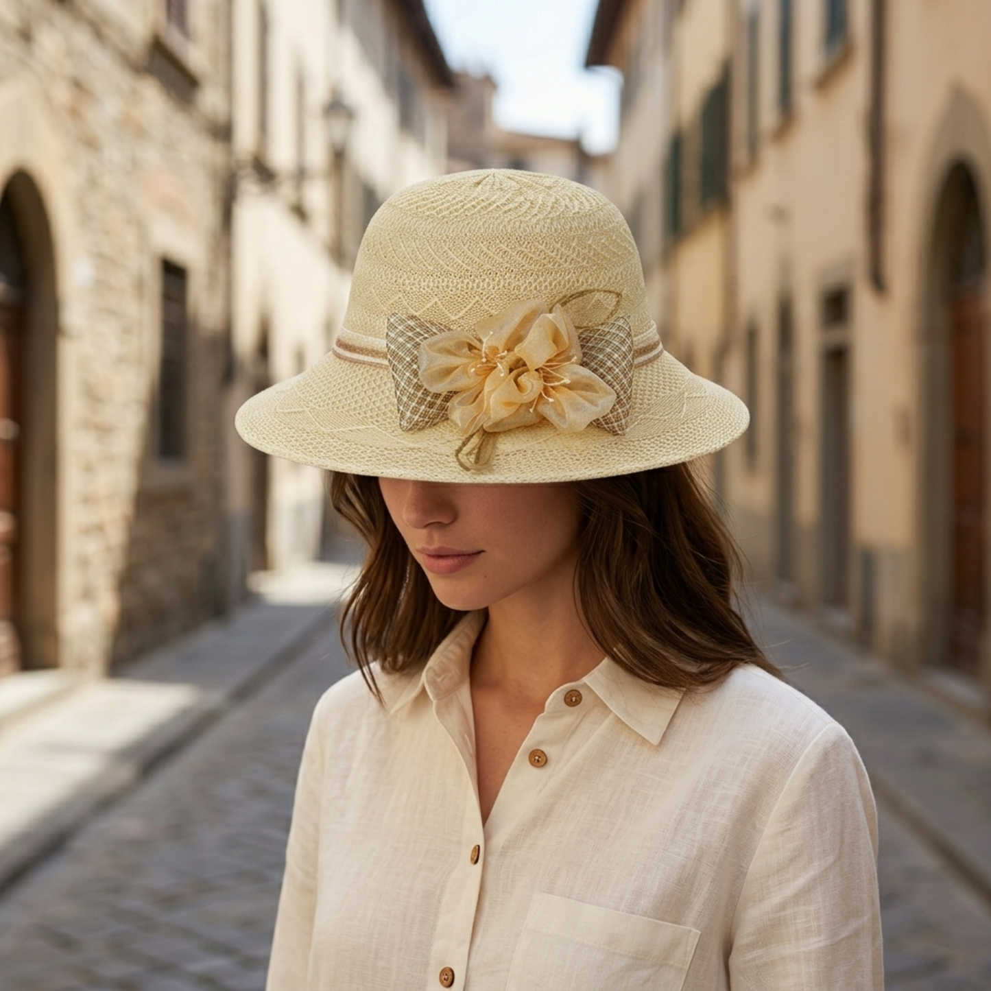 Straw Hat Cloche Style Bow Detail Summer Women